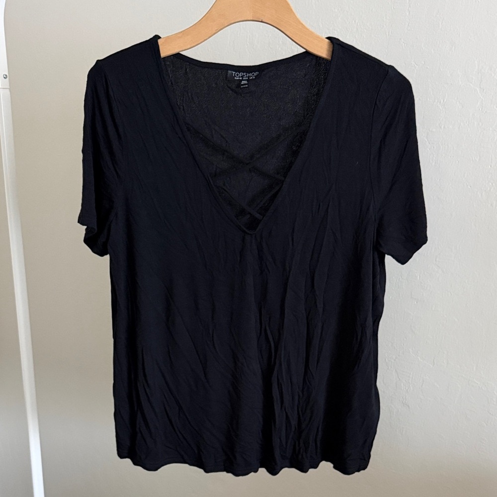 Topshop Women's Black V-Neck Short Sleeve Top